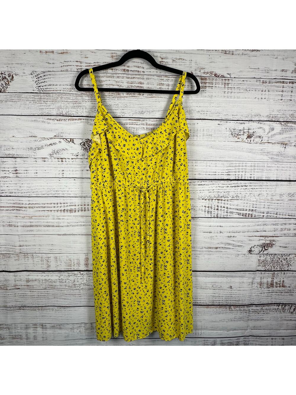 Womens TORRID Yellow Navy Blue Floral Flowy Midi Tank Sundress Boho Strappy Sz 3